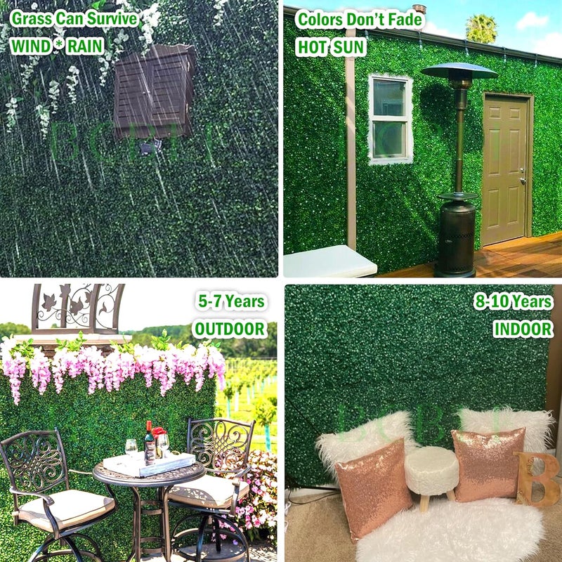 BCBLF 10x10Inch 10Pcs Grass Wall Panels, 4 Layers UV-Anti Boxwood Greenery Hedge with 50 Zip Ties, No Odor Artificial Fake Grass Backdrop Indoor Outdoor Privacy, Birthday Wedding Decor, 7 SQ FT - Image 5